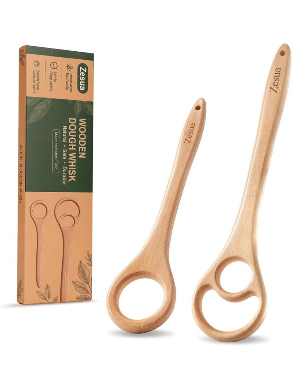 Solid Beech Wood Dough Whisk Set - Perfect for Sourdough Baking & Mixing